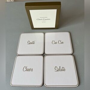 Williams - Sonoma Cheers Coaster set of 4 party holiday drinks  EUC drinks cork